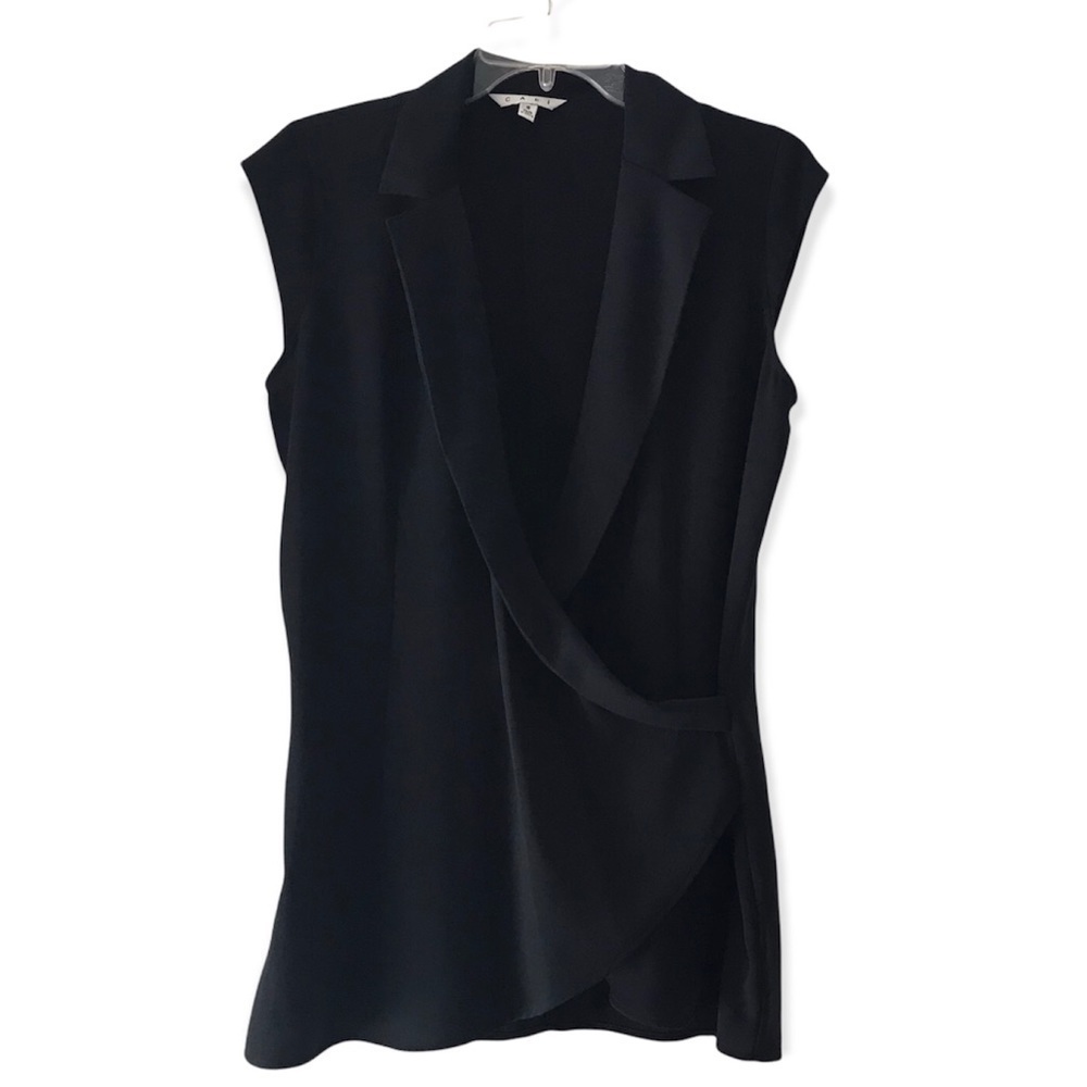 CAbi Black Faux Wrap Cap Sleeve Blouse Top